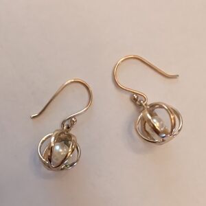 Vintage Gold Tone Cage Pearl Drop Earrings